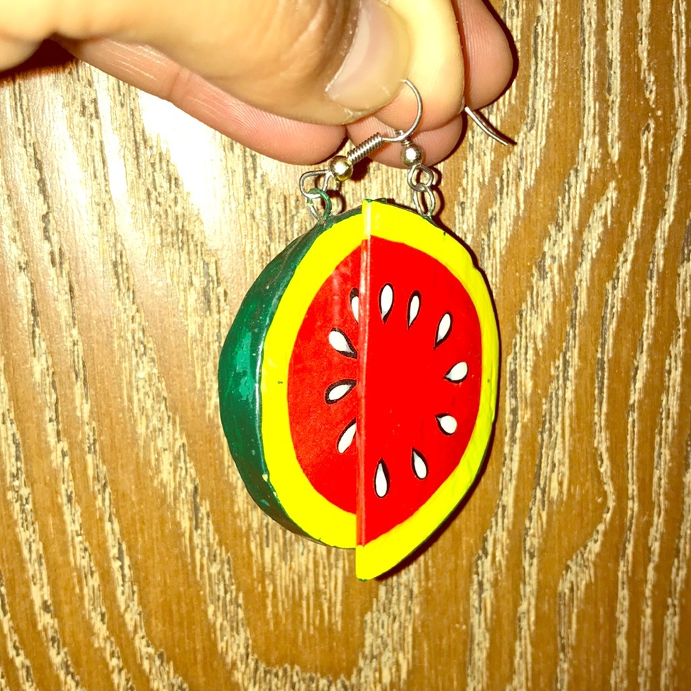 Watermelon wooden earrings